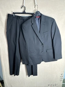 Chaps 40S Slim Fit Black Chalk Stripe 2 Piece Suit 30x30 Poly Rayon 2 Button - Picture 1 of 20