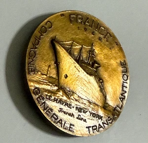 Frankreich Ozeandampfer La Havre New York French Line 2 1/8" Medaille, 60er Jahre - Bild 1 von 4
