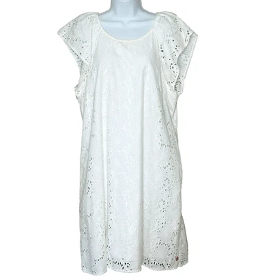 Vestido Hatley Blanco Ojales Encaje Talla XL Flutter Cap Mangas Cambio Foto 1 de 4