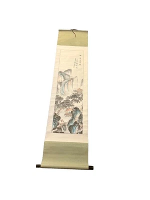 Antigua pintura acuarela paisaje chino sello firmado original vintage Foto 1 de 4