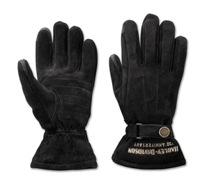 HARLEY DAVIDSON MUJER XS 120º ANIVERSARIO NOSTÁLGICO GUANTES DE CUERO GAMUZA NEGRO! - Imagen 1 de 5