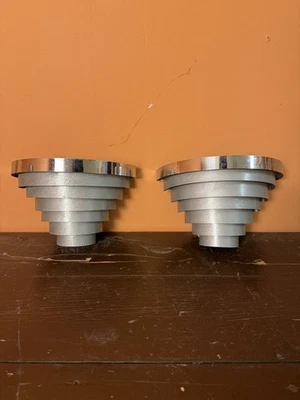 (2) Vtg Art-Deco MCM Chrome Wall Sconces LIGHTOLIER Movie Theater Lamp Lighting - Image 1 of 4