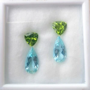 12,38Cts Best Fire Natural Aquamarin & Peridot Birne Set...!!!!! - Bild 1 von 2