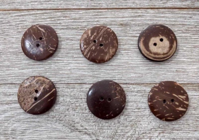 6 Natural Coconut Sewing Buttons Crafting 2 Hole 1"  - Image 1 of 4