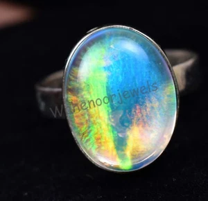 Aurora Opal 925 Sterling Silver Adjustable Ring Oval  Beautiful Women Ring - Picture 1 of 6