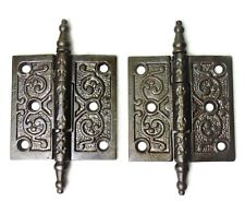 Pair Antique Ornate Eastlake Victorian Steeple Tip Door Hinges 3" x 3"