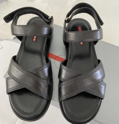 SANDALIAS PLANAS PARA MUJER PRADA 3X6289 CUERO NEGRO COSIDO PUNTA ABIERTA, 36,5 Foto 1 de 4