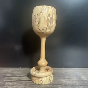 Vtg Hand Turned Wooden Chalice Goblet Wine Signed Renaissance Spalted Maple SCA - Picture 1 of 17