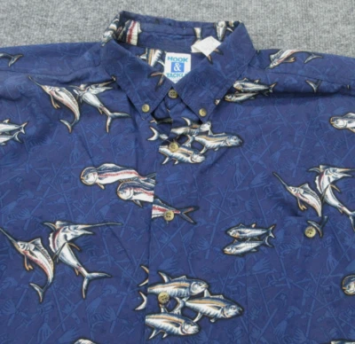 Hook And Tackle Shirt Mens XL Blue Marlin Fish Short Sleeve Button Extra Large - Image 1 of 4