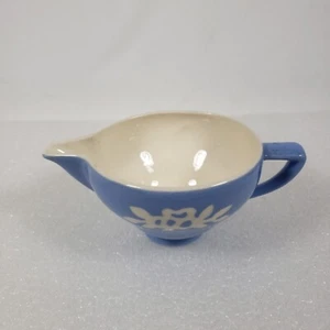 Vintage Harker Pottery USA Creamer White Rose Carv Kraft Blue - Picture 1 of 14