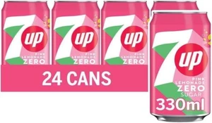 7up Zero Pink Lemonade 24 x 330ml Cans Low Calorie Raspberry Lemon Lime Drink - Picture 1 of 4