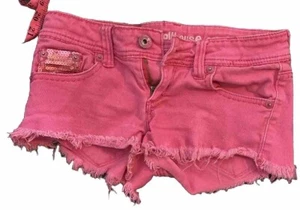 Dollhouse Juniors Denim Shorts Pink Bling Sequence Accents Size 3 - Picture 1 of 8