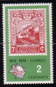 Rail/Trains thematic stamps - Nicaragua 1974 UPU, Steam Locomotive. MUH - Foto 1 di 1