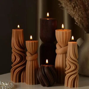 US Shipp,6 Pcs Small Pillar Candles Aesthetic Candles Modern Ribbed Candle Set - Picture 1 of 5
