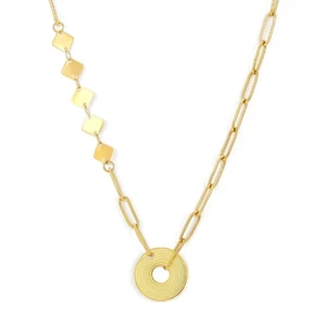 18k Gold Plated Circles and Diamonds Chain Necklace Pendant - Picture 1 of 5