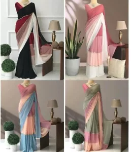 Double ton georgette silk saree indian designer wedding party wear bollywoo sari - Picture 1 of 10