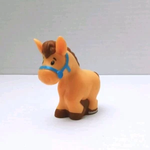 Fisher Price Little People Horse Blue Bridle Walking Farm Animal Light Brown - Picture 1 of 4