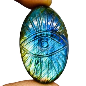 61.55 Cts Natural Carved Labradorit​e 39x25mm Oval Flashy Pendant Size Gemstone - Picture 1 of 8
