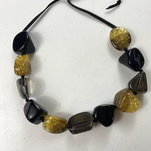 Vintage Gerda Lynggaard Massive Statement Resin Bead Necklace Black Gold - Picture 1 of 6