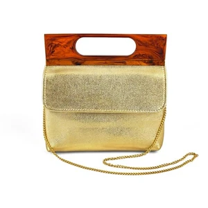 Vintage Gold Kunstleder und Schildpatt Schulter Clutch Handtasche mit Kette - Bild 1 von 13