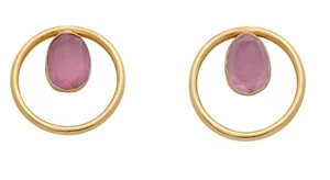 Brand New Gorgeous 18K Gold Plated Mini Hoop Faceted Pink Agate Earrings - Picture 1 of 4