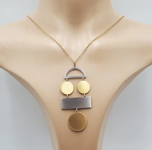 BaubleBar Necklace 32in Two Tone Long Geometric Pendant Abstract Hanging Art - Picture 1 of 21