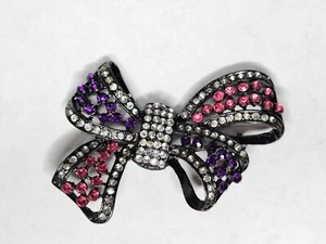 Rosa lila Strass Statement Schleife Brosche Anstecknadel Rotguss 3-dimensional 2,5" - Bild 1 von 6