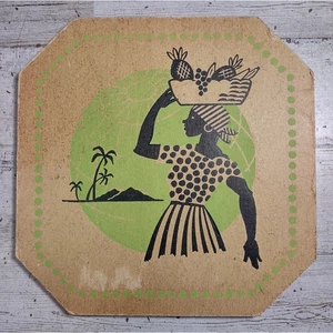 Vintage Cornell Fibra Board Pubblicità Isola Africana Donna con Cesto Frutta - Foto 1 di 7