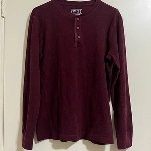 Y2K Womens Waffle Thermal Henley Top Sz XL Burgundy Classic Americana Minimalist - Picture 1 of 9