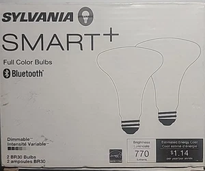 SYLVANIA Bluetooth Full Color Smart+ Bulbs(2) Model 65BR30CBLE 120VAC 60Hz 9.5W - Picture 1 of 5