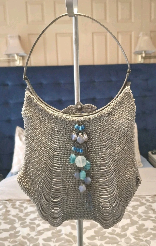 Vintage Wayne M Kleski Handbag Purse Abalone Shells Huge Glass Chunky Beads  - Image 1 of 4