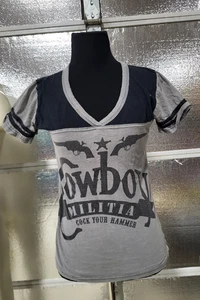 Cowboy Militia Womens Pullover Top - Black Grey - Medium - Picture 1 of 4