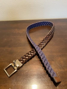 Dillards Boys Reversible Braided Belt 36" Brown Leather And Blue Cotton Cord - Picture 1 of 6