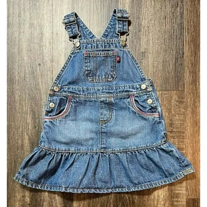Carters Girls Denim Overall Dress with Ruffle Hem and Stitching Detail Size 24 M - Picture 1 of 5