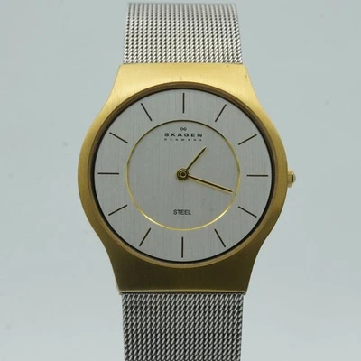 Skagen Men's Watch Quartz 1 13/32in Vintage Steel Gold Plated Nice Condition - Image 1 of 4