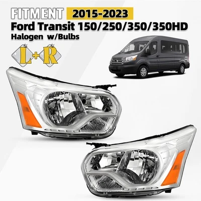 For 2015-2023 Ford Transit 150/250/350/350HD Halogen Headlight Left+Right Pair - Image 1 of 4