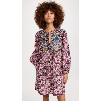 FIGUE Lucie Mini Dress Batik Embellished Long Puff Sleeve Embroidered Cotton M - Image 1 of 4