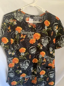 Women Disney Halloween Pixar Coco Miguel De Muertos Medical Scrub Top Sz L - Picture 1 of 6