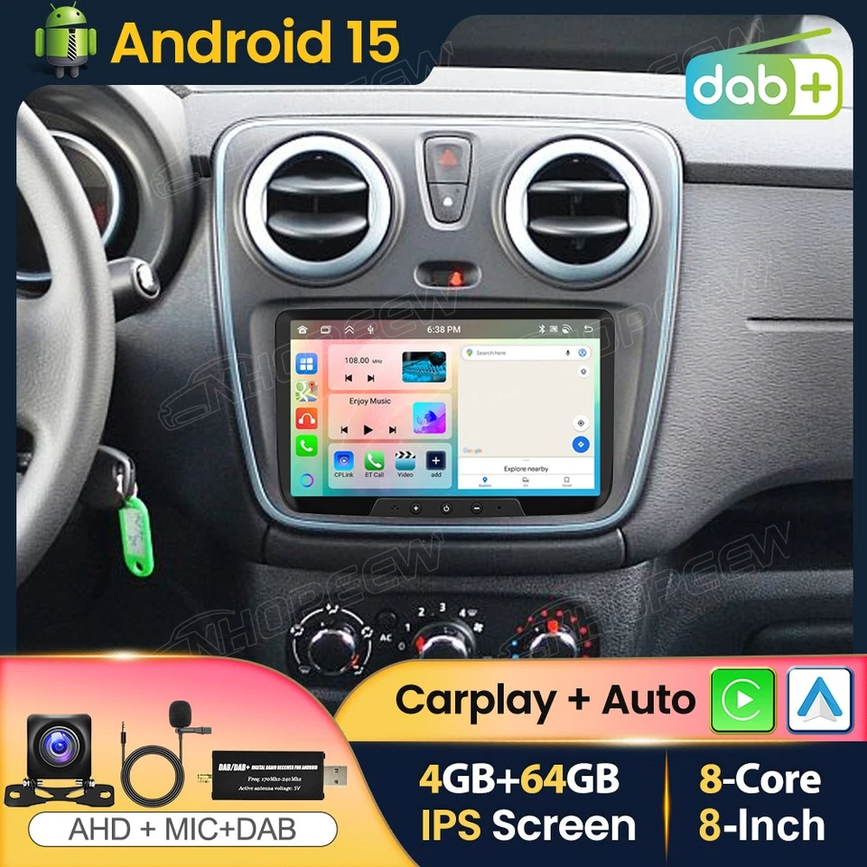 DAB+ 4+64GB Android 15 Autoradio GPS Carplay FM Für Dacia Lodgy Dokker 2012-2021 - Bild 1 von 4