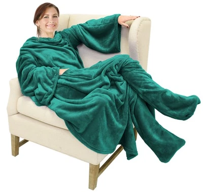 CATALONIA Warm Fleece Sherpa Wearable Blanket with Sleeves and Front Pocket Robe TV Couch