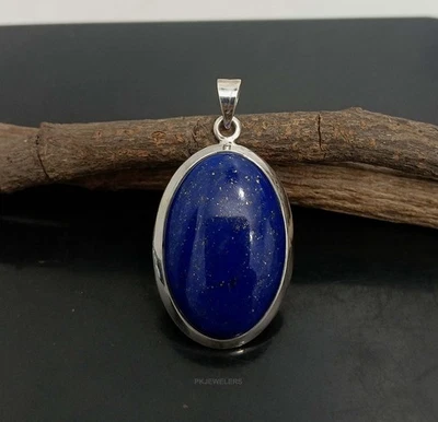 Ciondolo grande fatto a mano in argento sterling 925 naturale lapislazzuli gi... - Immagine 1 di 4