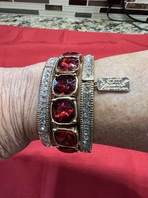 Juego de 3 pulseras elásticas brillantes - rojo rubí y cristales transparentes Foto 1 de 3