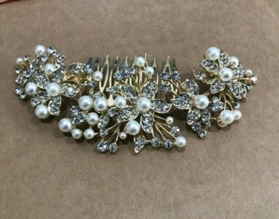 NEW Beautiful bridal wedding rhinestone gold tone hair comb accessories ha1906 - Image 1 of 3