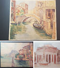Fin XIXe Début XXe 3 belles AQUARELLES Vues ITALIE VENISE ROME AMALFI Peinture 