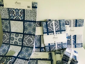 Windham Home Indigo Patchwork Tablecloth/Placemats/Napkins/Runner Blue U Pick NW - Picture 1 of 12