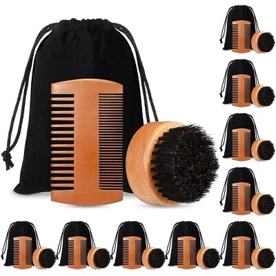 10 Juegos Kit de Acicalamiento de Barba para Hombres Cepillo de Cerdas de Jabalí Natural Madera de Pera Doble... Foto 1 de 4