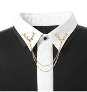 Reindeer collar cross chain brooch gold plated vintage look retro lapel pin k8 - Picture 1 of 6