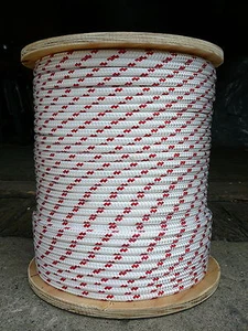 Sailboat Rigging Rope 5/16" x 72' White/Red Double Braided Sheet Halyard Line - Picture 1 of 3