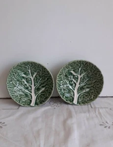 Vintage 2 PC Set Bordallo Portugal Cabbage Leaf Bowls c 1970's - Picture 1 of 5