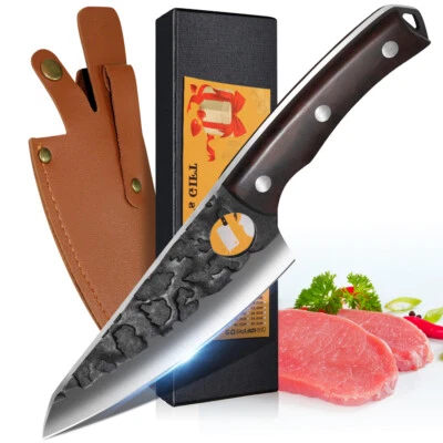 UNIQUEFIRE Meat Cleaver Butcher Kitchen Knife Forged Serbian Chef Chopping Boning Knife